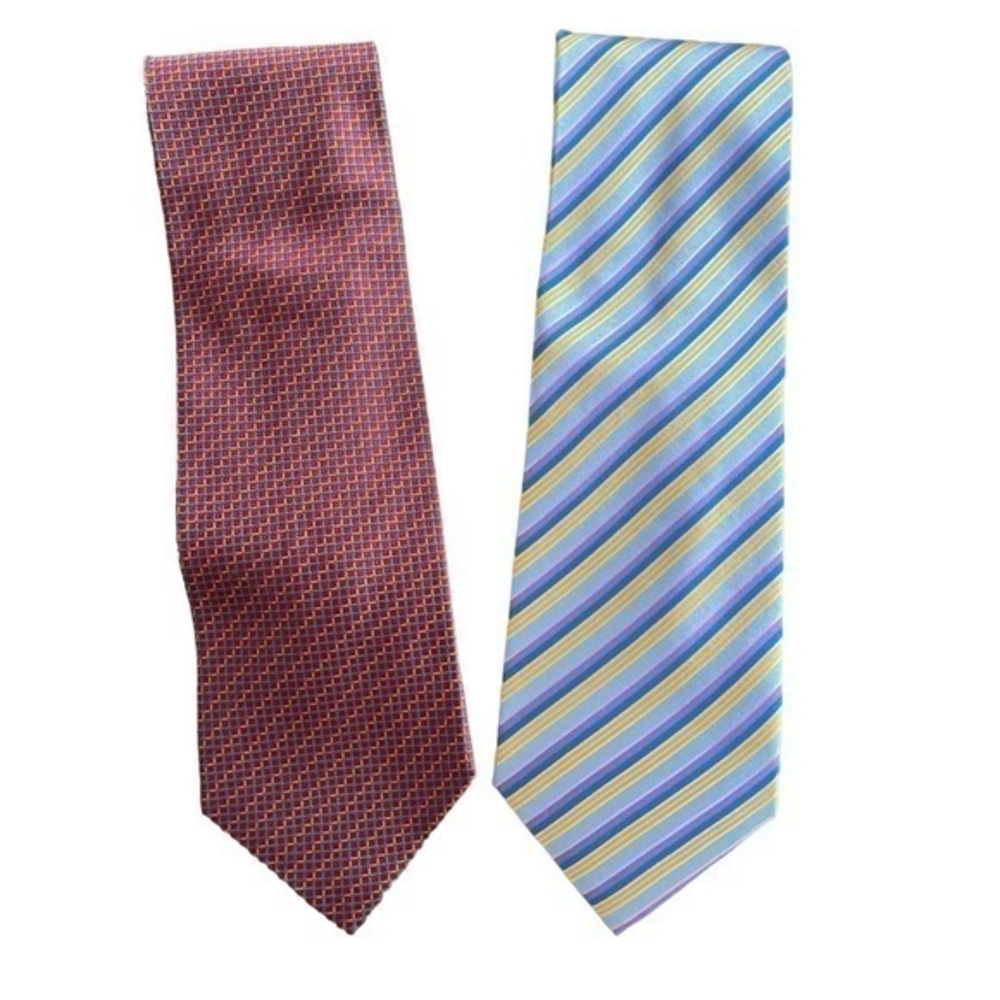 Lot of Two DANIEL de FASSON 100% Silk Ties Multi Color‎ Stripe